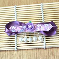 Unique Purple Ribbon Bow Hair Clip with Pearl Charms Tutorial