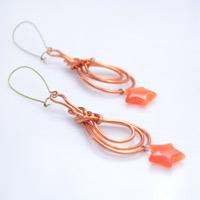Photo Tutorial on Wire Wrapping Orange Red Pipa Knot Earrings 