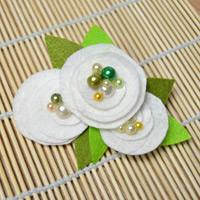 Make a White Felt Camellia Flower Hair Clip with Beads for Your Own