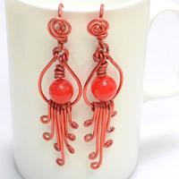 DIY Chinese Style Chandelier Earrings with Red Wire and Red Jade Beads
