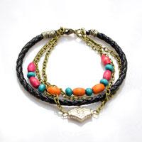 Making Cool Leather Bracelet of Boho Style with Chain and Wood Beads