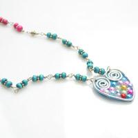 DIY Dainty Blue Heart Shaped Pendant Necklace with Wire and Beads