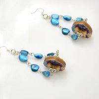 Making Blue Shell Earrings with Heart-Shaped Wood Buttons