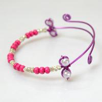 How To Make a Beaded Bangle Bracelet with Violet Pearl and Purple Wire