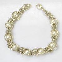 Free Instructions on Making Byzantine Chainmail Bracelet with Pearl Beads and Silver Jump Rings