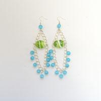 Easy Jewelry Ideas on Making Blue Chandelier Earrings with Cat Eye Beads and Chains