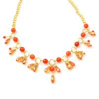 How to Make an Orange Bead Cluster Necklace with Golden Chain