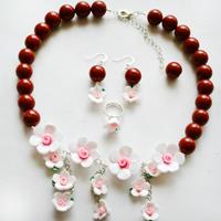 How to Make Elegant Polymer Clay Flower Bead Jewelry Set with Red Acrylic Beads