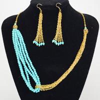 How to Make Long Turquoise Beaded Necklaces and Earrings with Golden Chain
