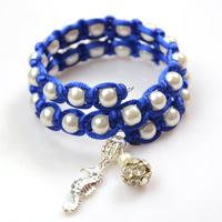 How to Make White Pearl Beaded Macrame Bracelets with Memory Wire and Blue Nylon Thread