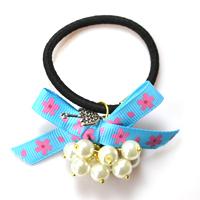 How to Make a Bow Hair Tie with Blue Ribbon and Ivory Pearl Beads