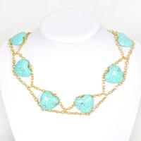 How to Make Your Own Double Gold Chain Necklace with Heart Turquoise Beads