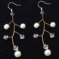 How to Make Wire Tree Branch Earrings with White Pearl and Clear Crystal Beads