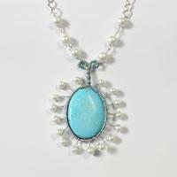 How to Make a Silver Chain Necklace with Turquoise Pendant and White Pearls 