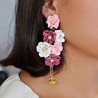 How to Make a Pair of Long Ribbon Floral Drop Earrings with Pearl Beads