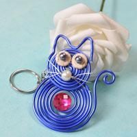 How to Make Cute Keychains with Blue Wire Wrapped Cat Pendant 