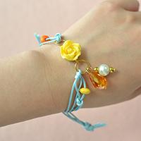 How to Make a Spring Fashion Blue Waxed Cord Bracelet with Polymer Clay Flower 