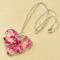 Making Creative Wire Wrapped Heart Pendent Necklace with Hot Pink Glue Covered for Mother's Day