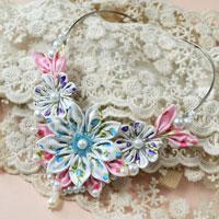 How to Make a Handmade Ribbon Flower Collar Necklace with Pearls Decorated