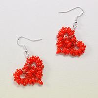 Pandahall Tutorial on How to Make a Pair of Red 2-Hole Seed Bead Heart Earrings 