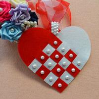 Mother's Day Craft - How to Make a Red Felt Heart Hanging Ornament with Pearl Beads