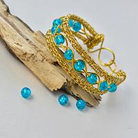 How to Make a Golden Wire Wrapped Bracelet with Blue Crackle Glass Beads