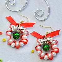 Pandahall Tutorial on How to Make Christmas Pearl Dangle Earrings with Red Ribbon