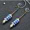 How to Make a Pair of Long Column Drop Earrings with Blue Glass Beads and White Pearl Beads