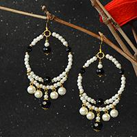 How to Make Elegant White Pearl Hoop Earrings with Black Glass Beads