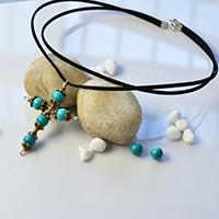 Pandahall Tutorial on How to Make a Simple Cross Pendant Necklace with Turquoise Beads