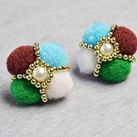 Easy Earring Pattern - How to Make a Pair of Colorful Pom Pom Ball Flower Stud Earrings
