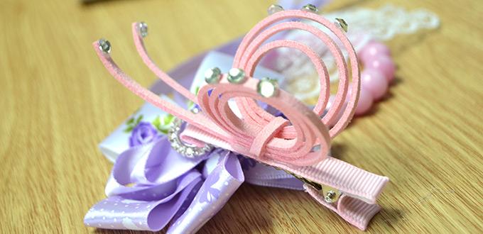 How to Make Sweet Pink Butterfly Hair Clips with Suede Cord and Rhinestones