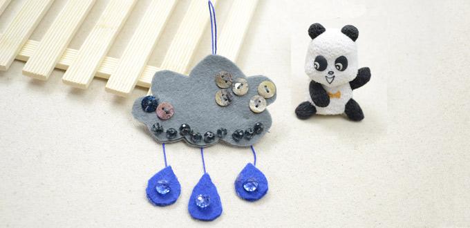 Making Cloud and Raindrop Bag Ornament with Felt and Beads