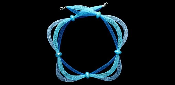 How to Make a Easy Ocean Blue Necklace with Net Thread Cord and Beads 