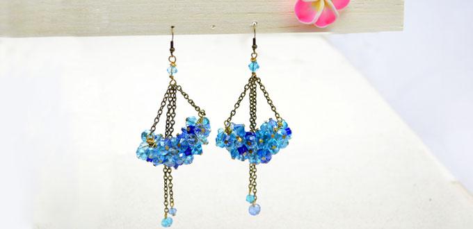 How to Make Dangle Cluster Earrings with Crystal Beads and Bronze Chain