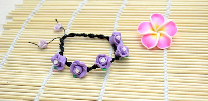 How to Make a Fantastic Spiral Knot Bracelet with Purple Polymer Clay Flower Beads