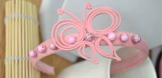 Easy Way to Make a Pink Butterfly Headband for Kids out of Felt and Suede Cord