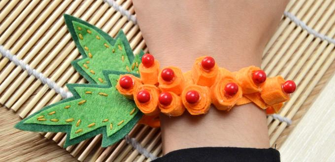 Unique Bracelet Ideas - Make a Felt Flower Bracelet in Pumpkin Color with Beads