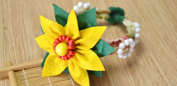 DIY Flower Jewelry - How to Make a Sunflower Bracelet with Beads and Felt