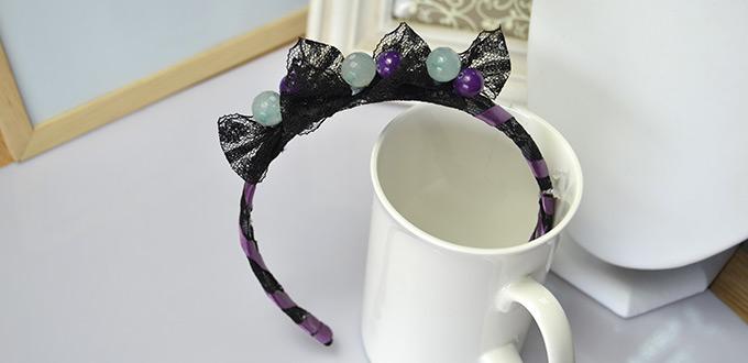 Making a Cute Black Lace Bow Headband with Beads Tutorial