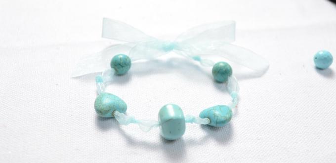 Floating Bracelet Design - How to Make Bracelet with Ribbon and Turquoise Beads