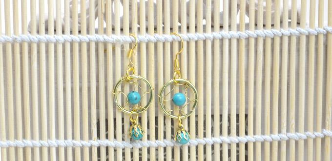 How to Make Delicate Dream Catcher Earrings with Flowery Turquoise Bead Dangle