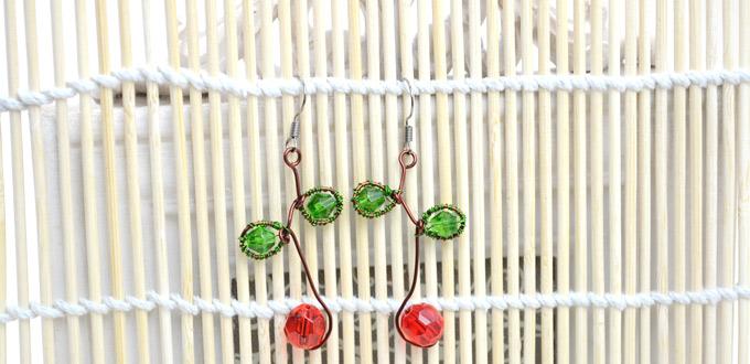 2 Steps to Make Red Cherry Earrings with Simple Wire Wrapping Technique