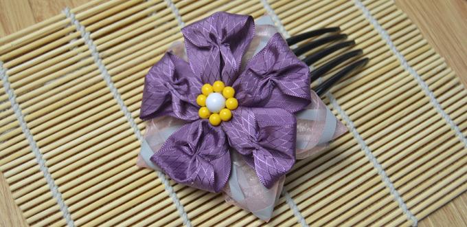 Hair Accessories Guide on Making a Violet Flower Hair Comb with Purple Ribbon
