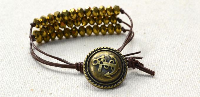 Patterns on Making a 3-strand Layered Bracelet with Gold Beads and Leather Cord