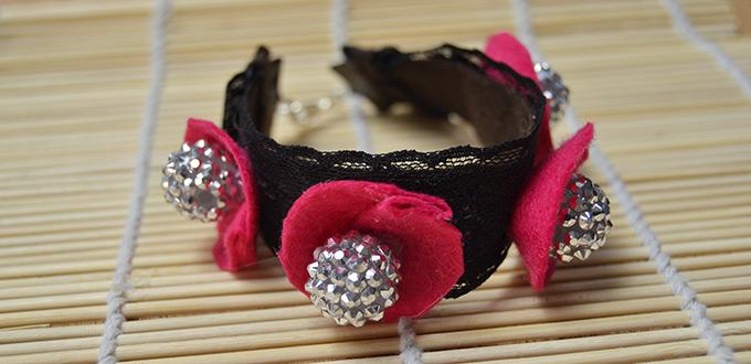 How to Make a Black Lace Cuff Bracelet with Silver Beads