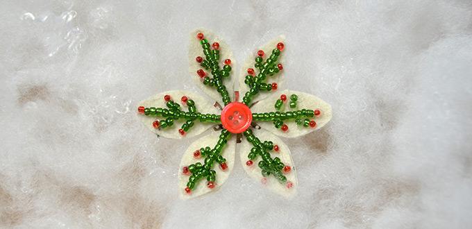 Free Pattern for Making a Beaded Snowflake Brooch in Red and Green