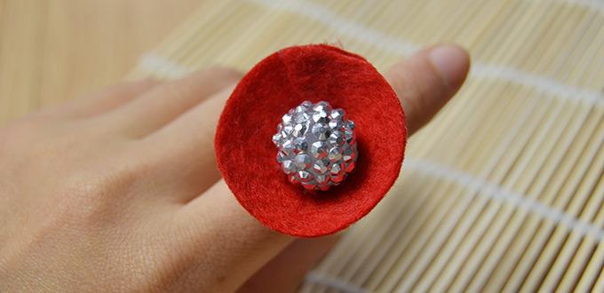 How to Make a Red Flower Ring with Silver Bead