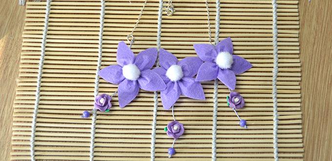 How to Make a Triple Violet Flowers Chain Necklace with Beads