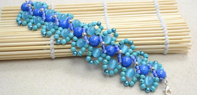 Instructions on Weaving S Shaped Beaded Bracelet with Turquoises and Cat Eyes